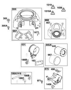 Blower Housing And Air Cleaner Group Diagram and Parts List for 44T977-0041-G1 400000 - 699999 Briggs and Stratton Engine